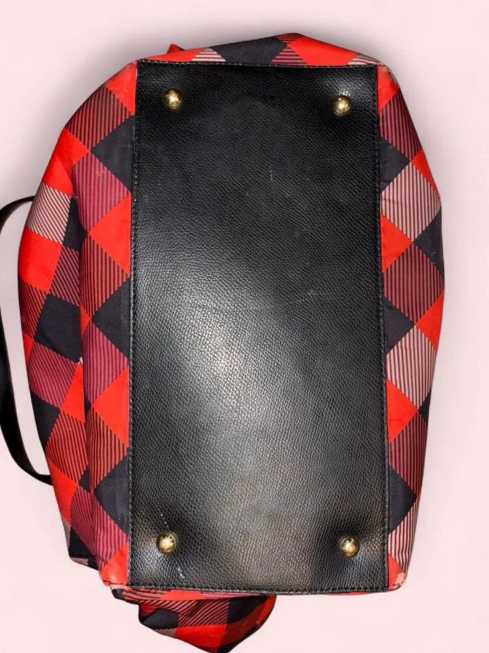 Plaid Red & Black Tote Bag with Black Handles